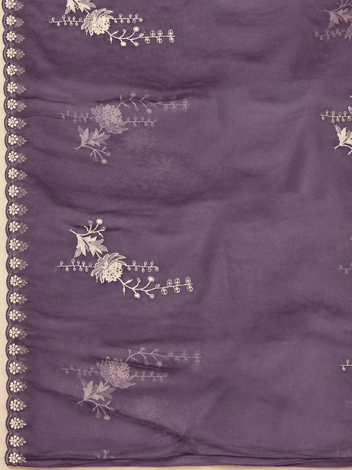 Purple Organza Embroidered Unstitched Dress Material