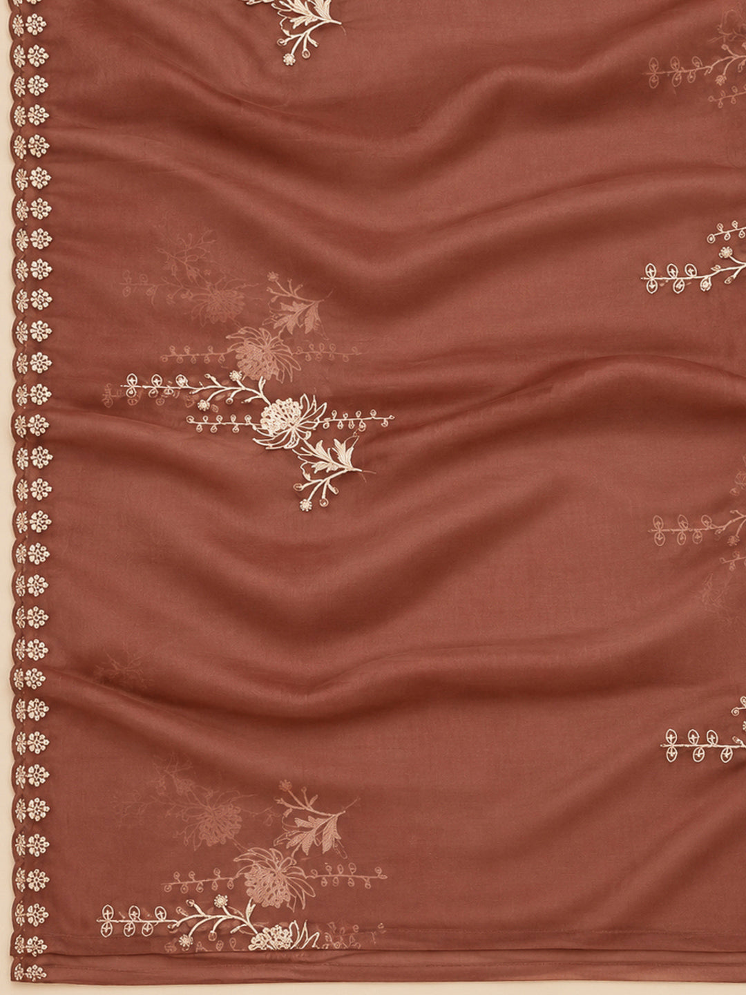 Rust Organza Embroidered Unstitched Dress Material
