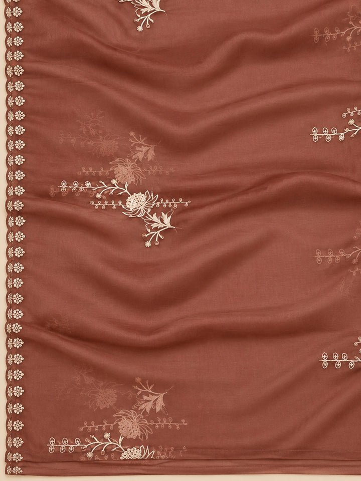 Rust Organza Embroidered Unstitched Dress Material