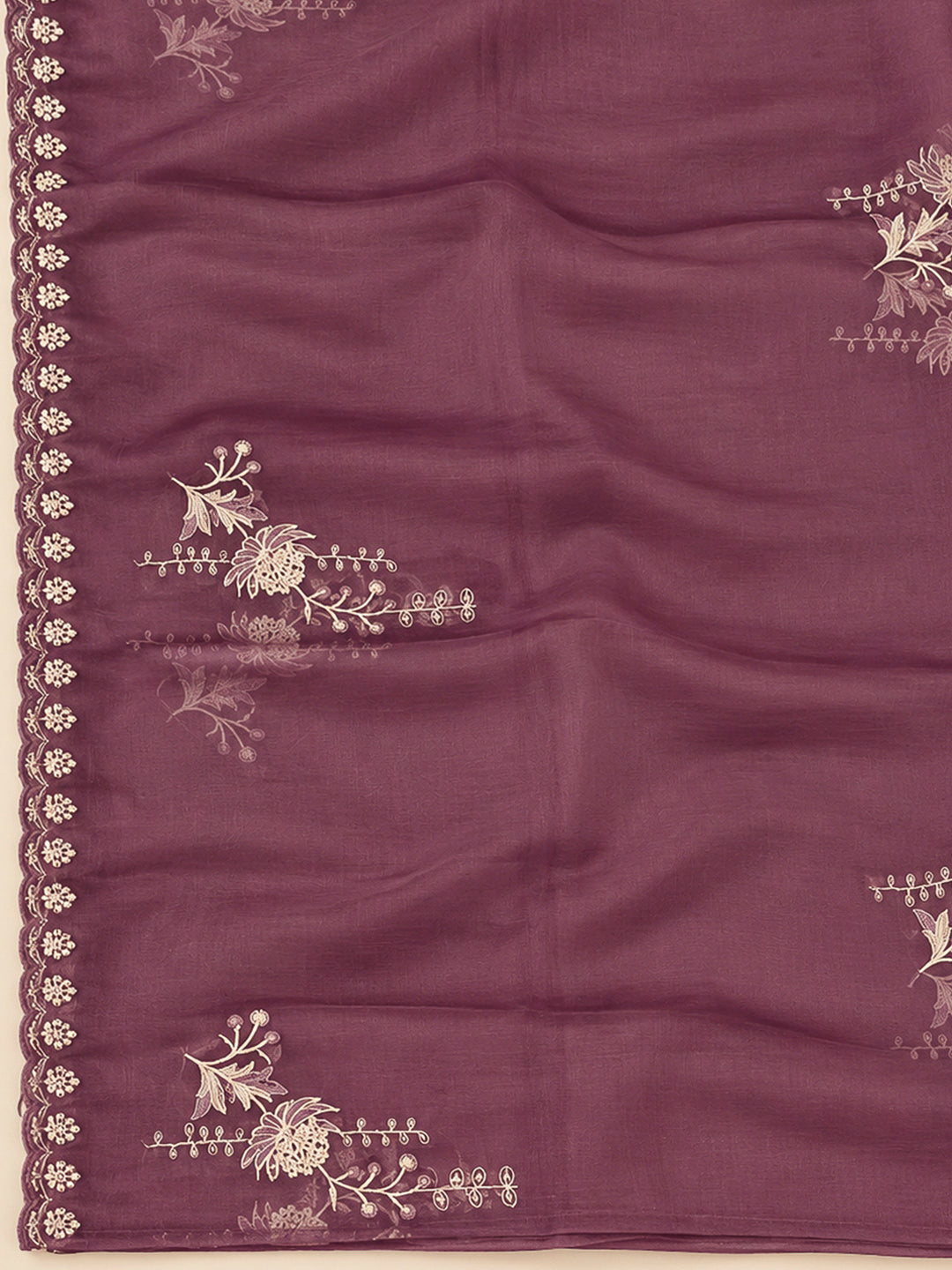 Wine Organza Embroidered Unstitched Dress Material