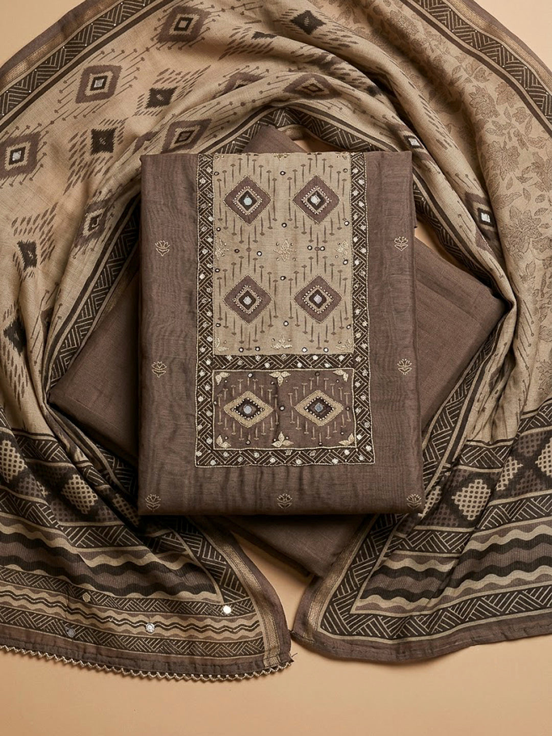 Mouse Chanderi Embroidered Unstitched Dress Material