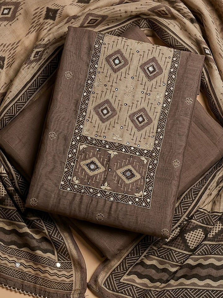 Mouse Chanderi Embroidered Unstitched Dress Material