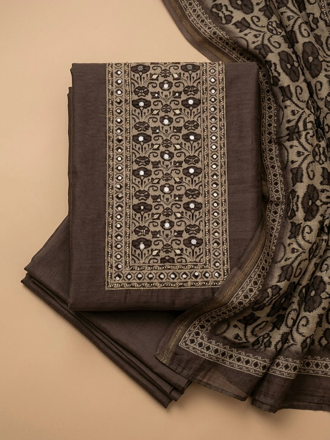 Mouse Chanderi Embroidered Unstitched Dress Material