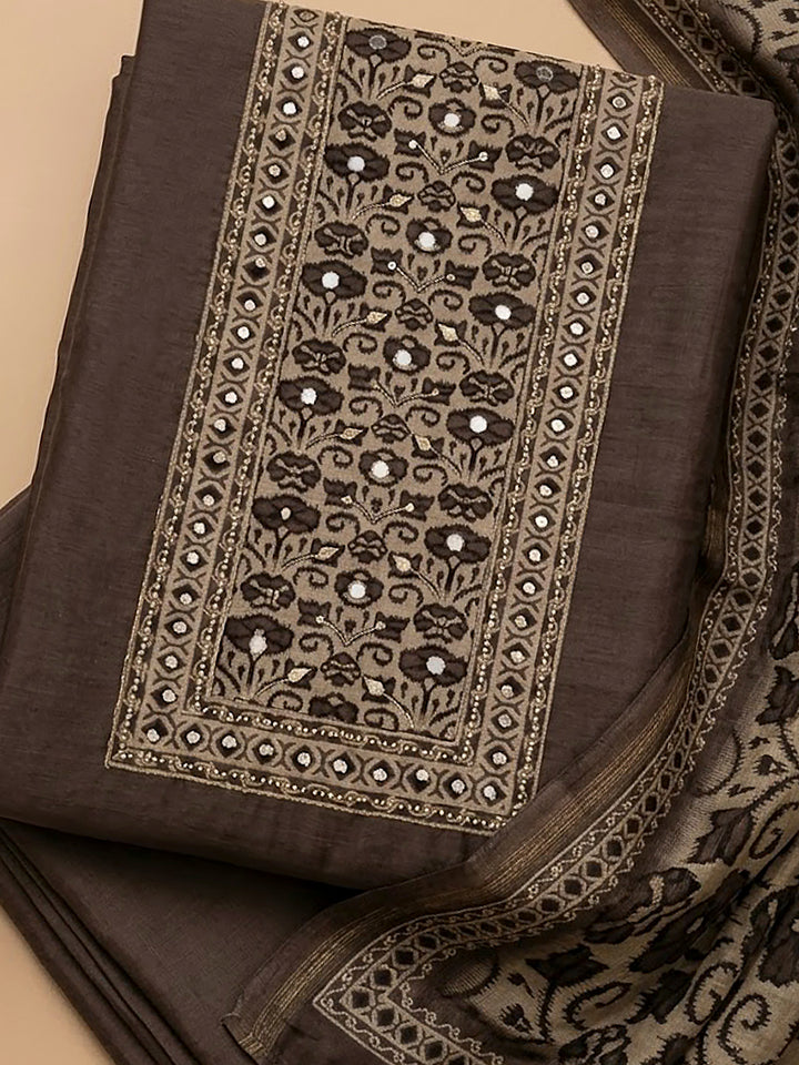 Mouse Chanderi Embroidered Unstitched Dress Material