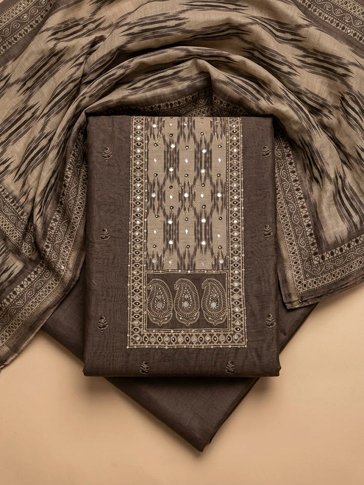 Mouse Chanderi Embroidered Unstitched Dress Material