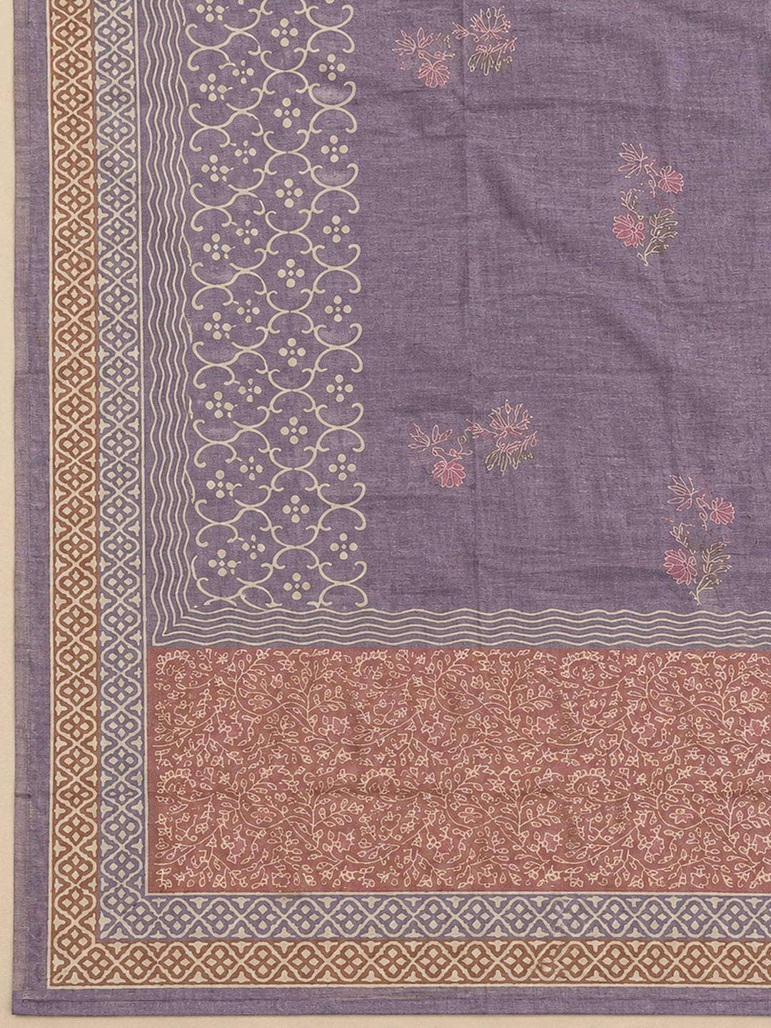 Lavender Chanderi Embroidered Unstitched Dress Material
