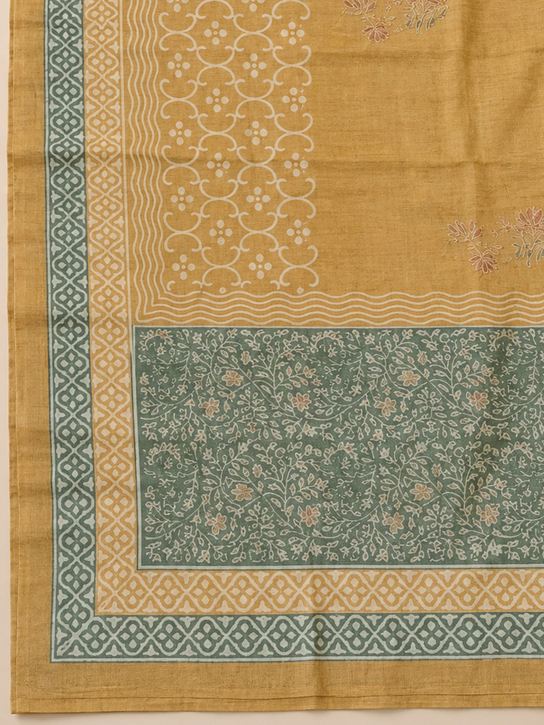 Mustard Chanderi Embroidered Unstitched Dress Material