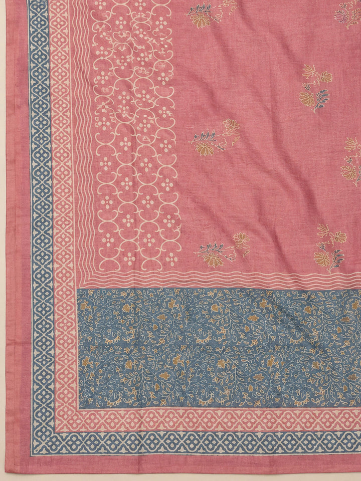 Peach Chanderi Embroidered Unstitched Dress Material