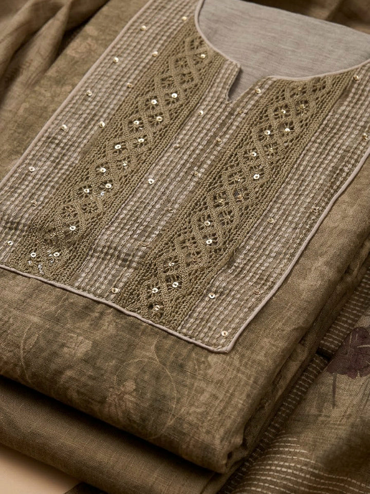 Mehndi Chanderi Embroidered Unstitched Dress Material
