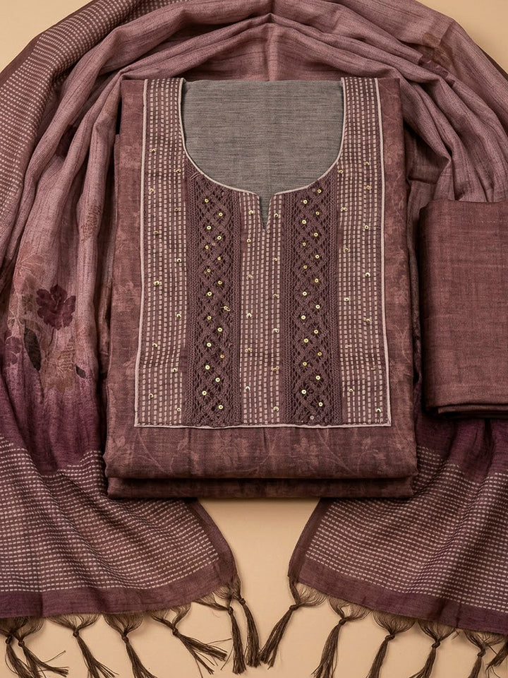 Onion Pink Chanderi Embroidered Unstitched Dress Material