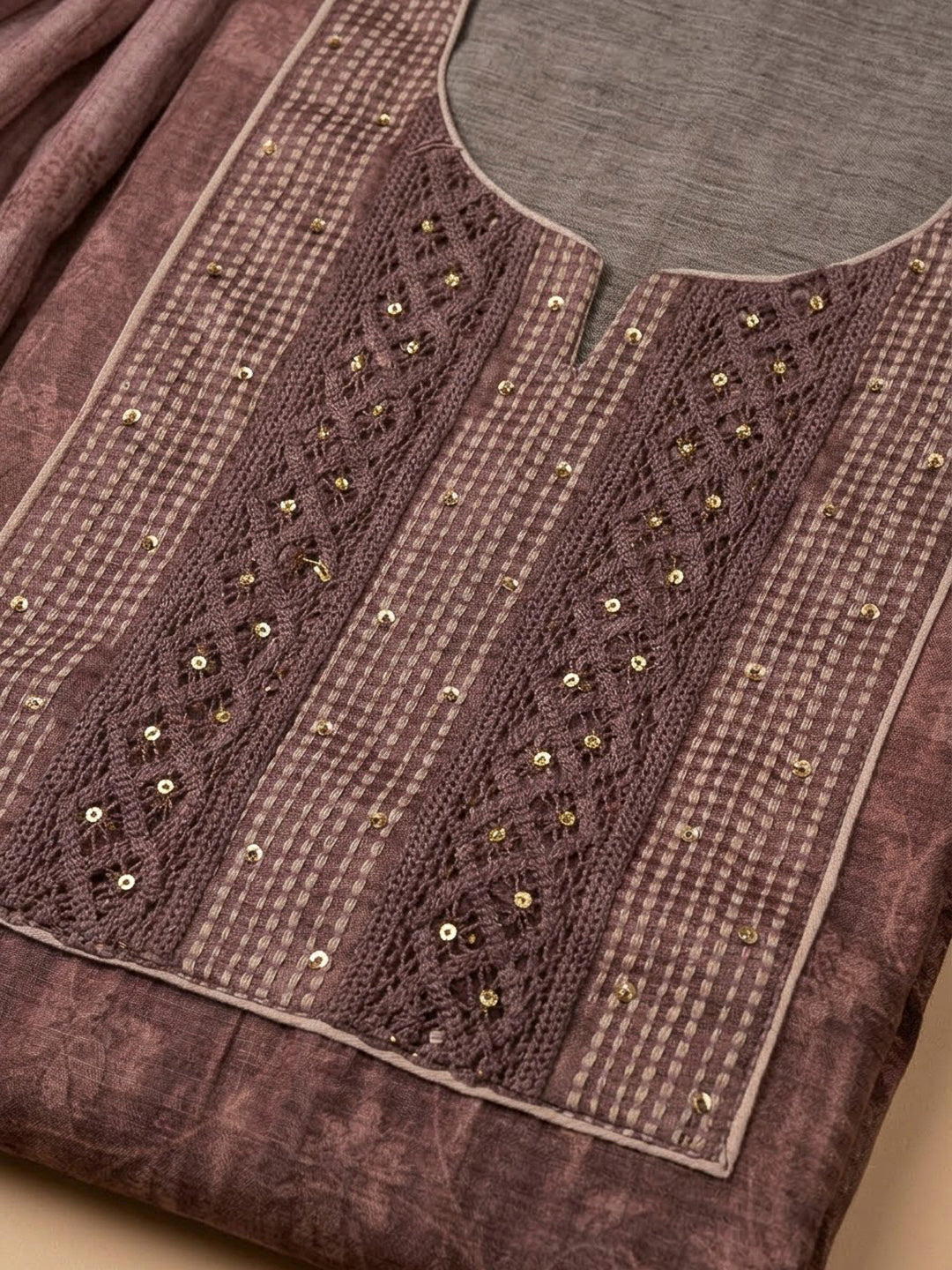 Onion Pink Chanderi Embroidered Unstitched Dress Material