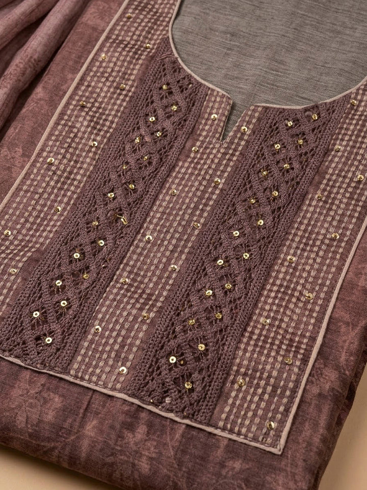 Onion Pink Chanderi Embroidered Unstitched Dress Material