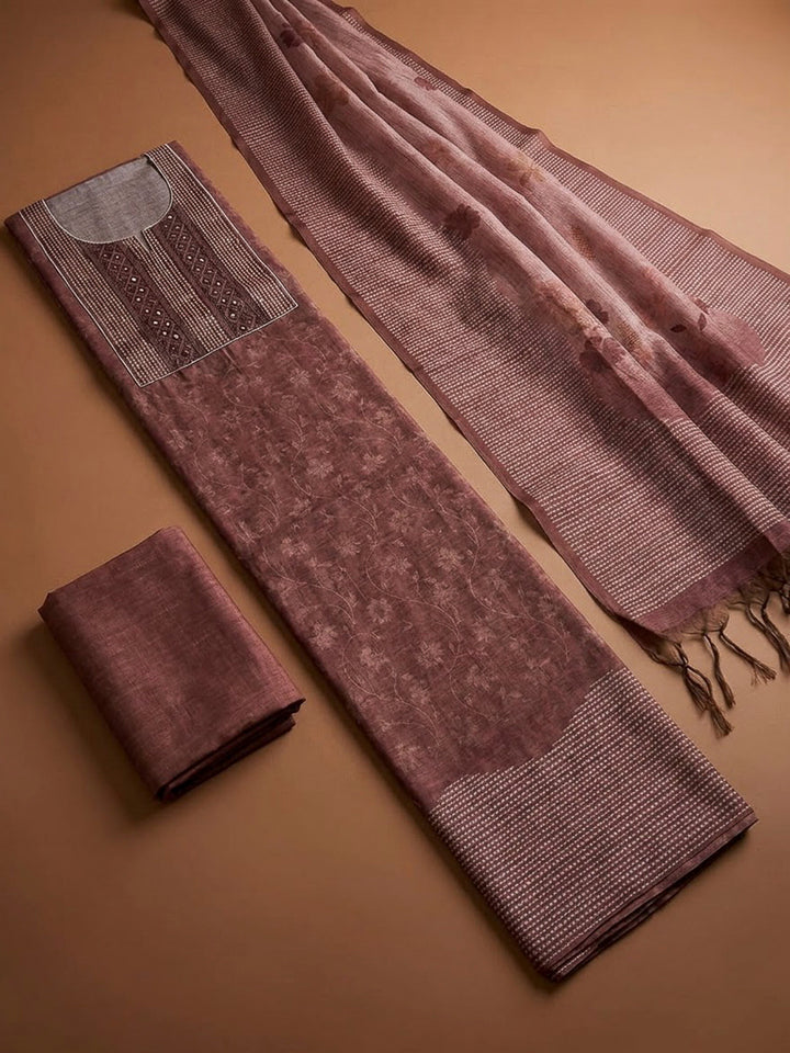 Onion Pink Chanderi Embroidered Unstitched Dress Material