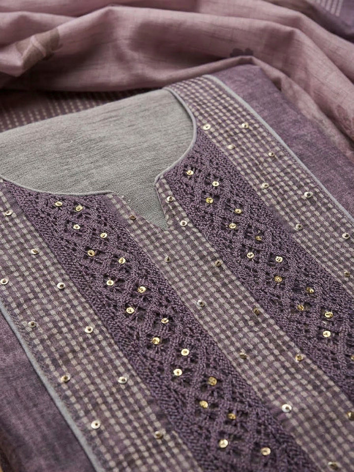 Purple Chanderi Embroidered Unstitched Dress Material
