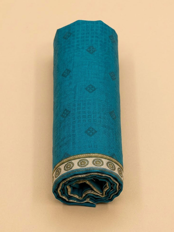 Blue Art Silk Printed Unstitched Dress Material