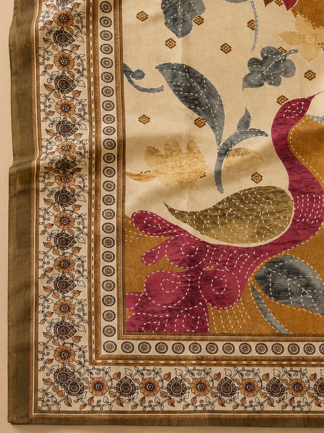 Mustard Art Silk Printed Unstitched Dress Material