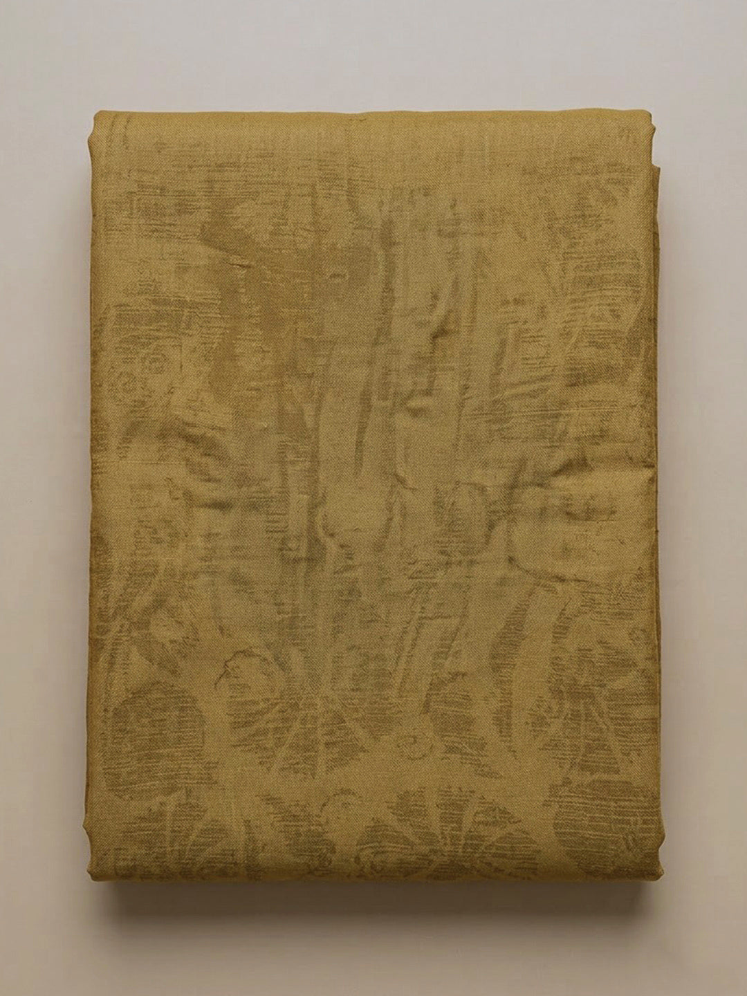 Mustard Chanderi Printed Unstitched Dress Material