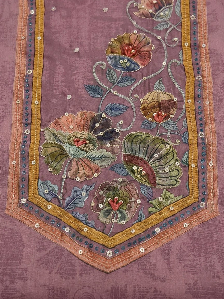 Onion Pink Chanderi Printed Unstitched Dress Material