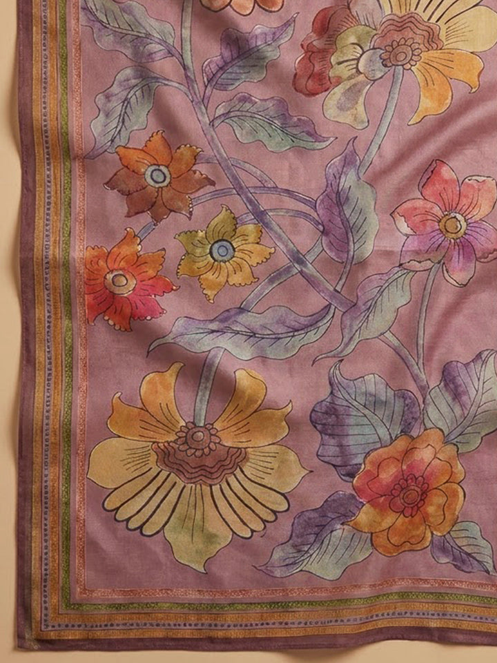 Onion Pink Chanderi Printed Unstitched Dress Material