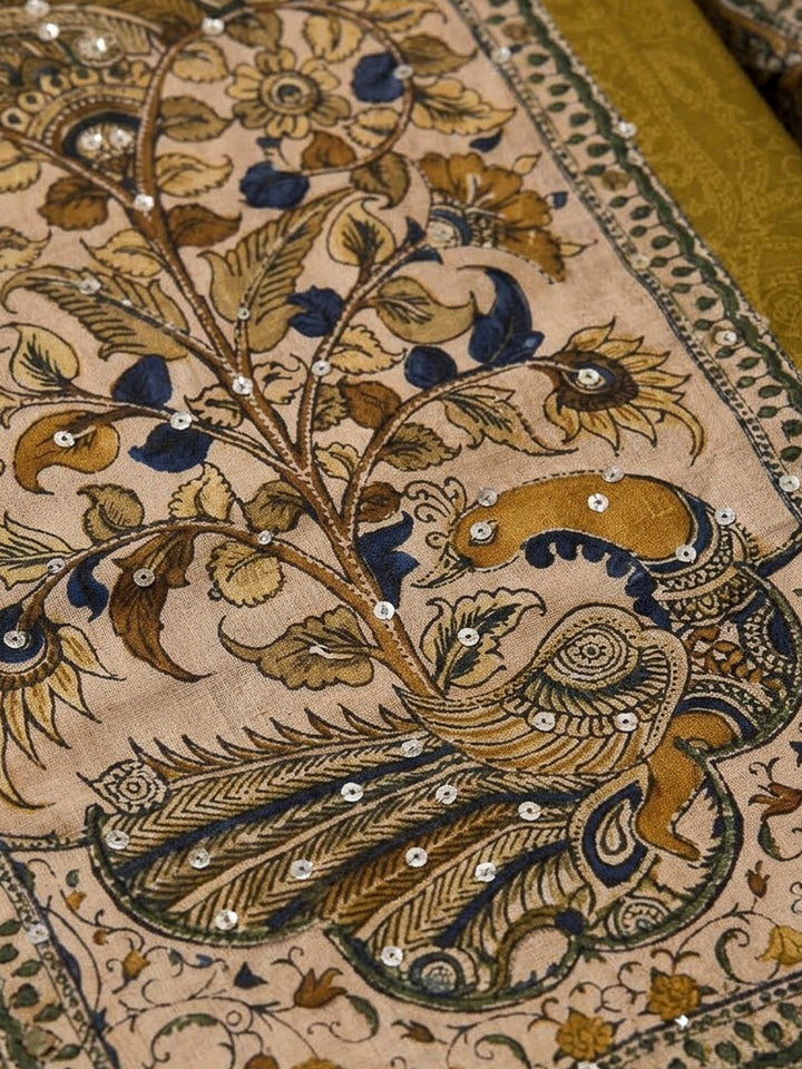 Mustard Chanderi Printed Unstitched Dress Material