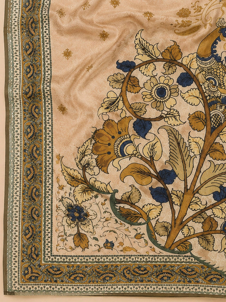 Mustard Chanderi Printed Unstitched Dress Material