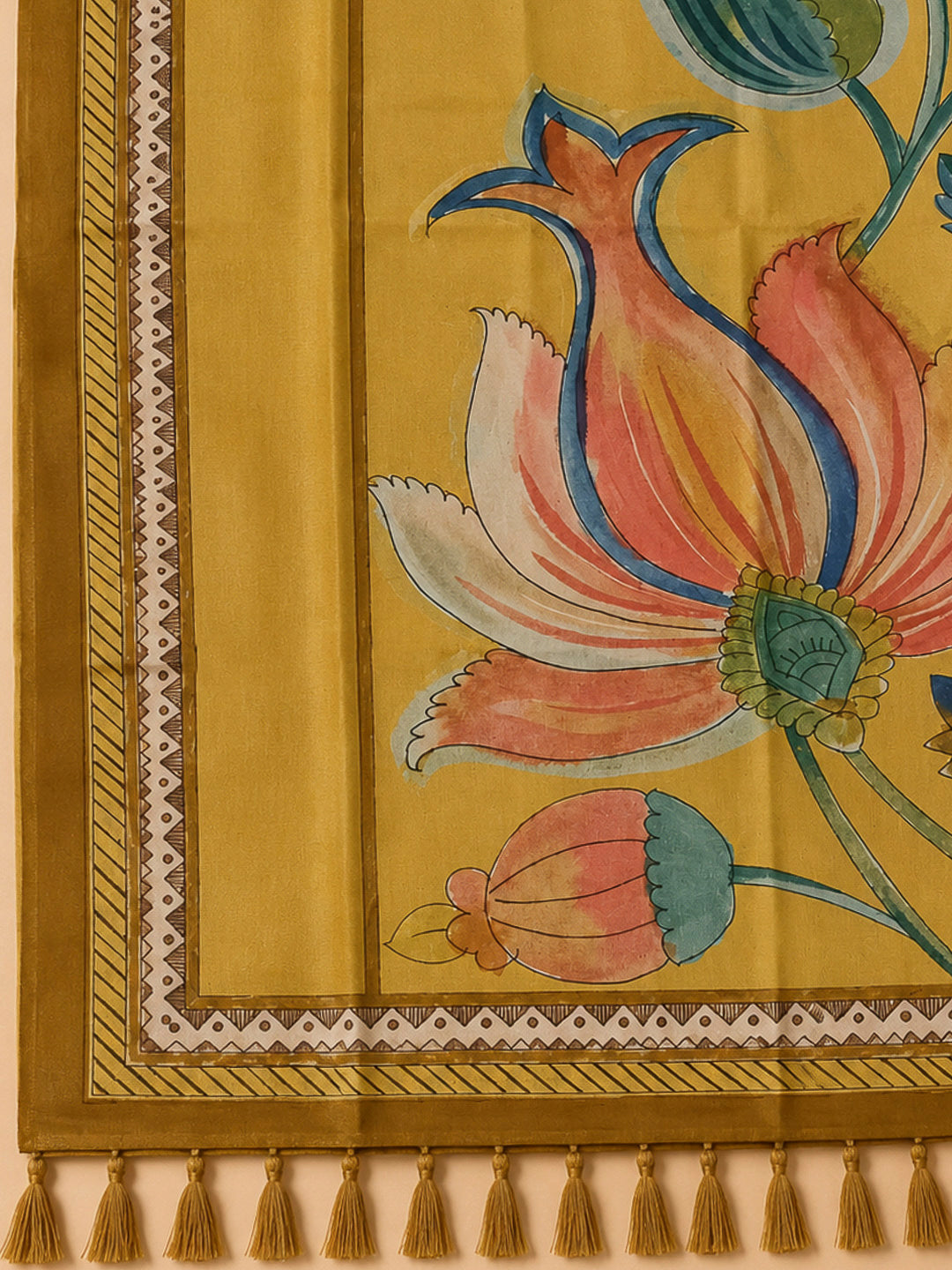 Mustard Art Silk Printed Unstitched Dress Material