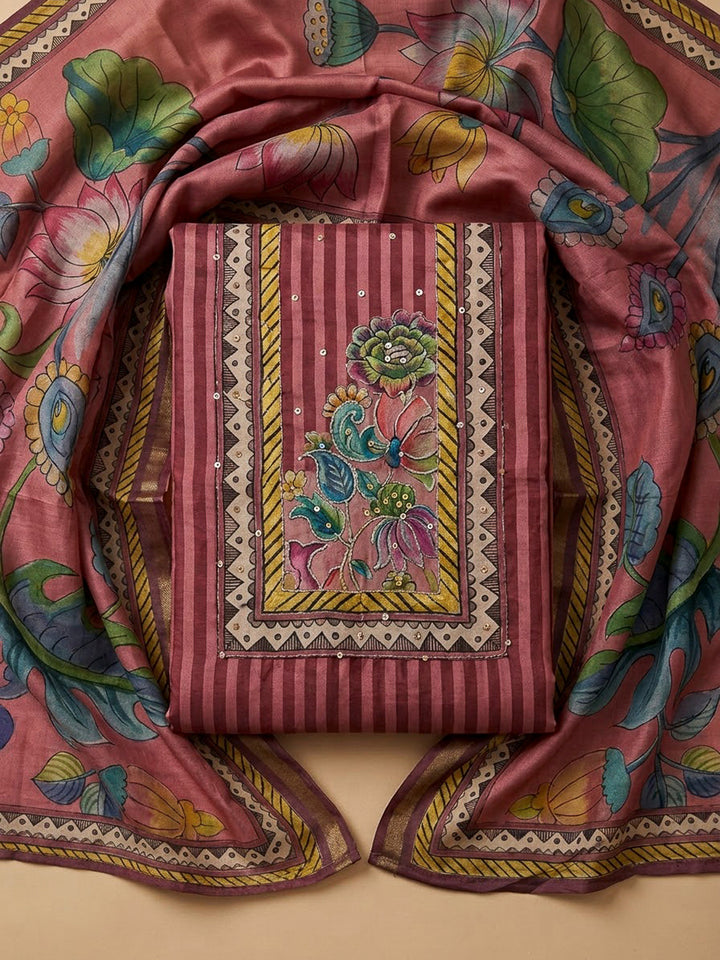 Onion Pink Art Silk Printed Unstitched Dress Material