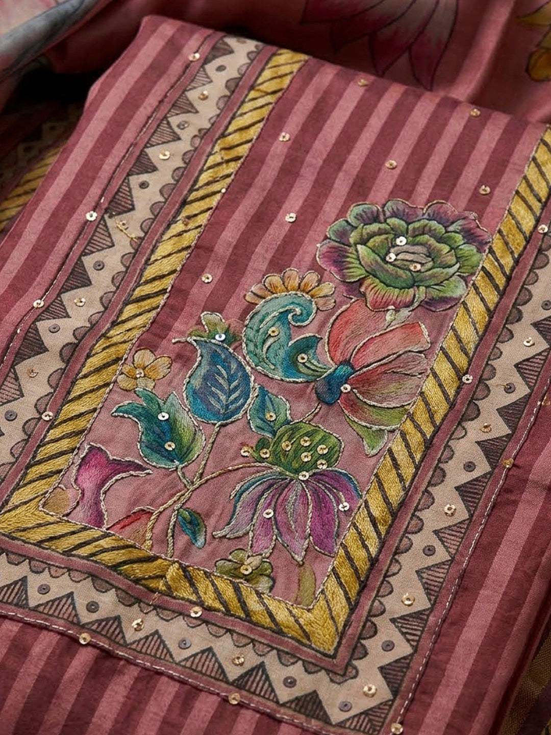Onion Pink Art Silk Printed Unstitched Dress Material