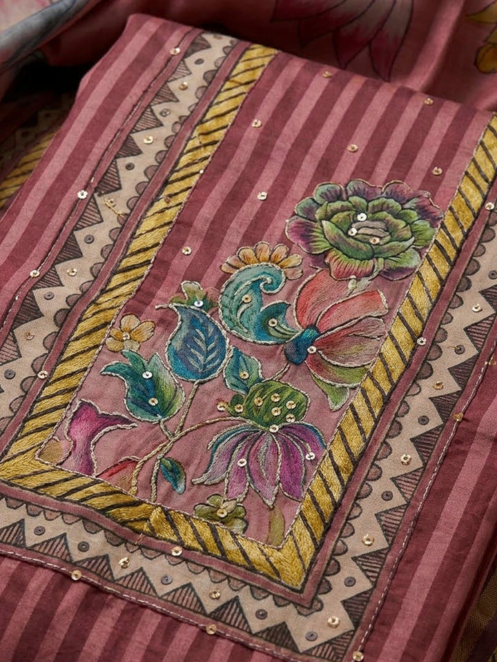 Onion Pink Art Silk Printed Unstitched Dress Material