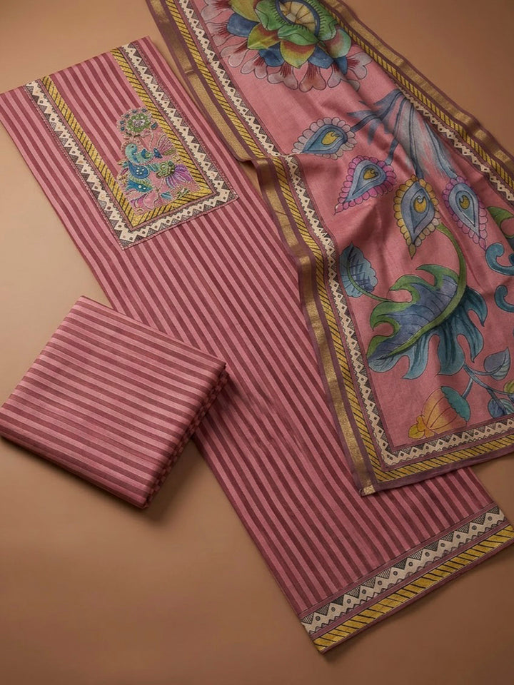 Onion Pink Art Silk Printed Unstitched Dress Material