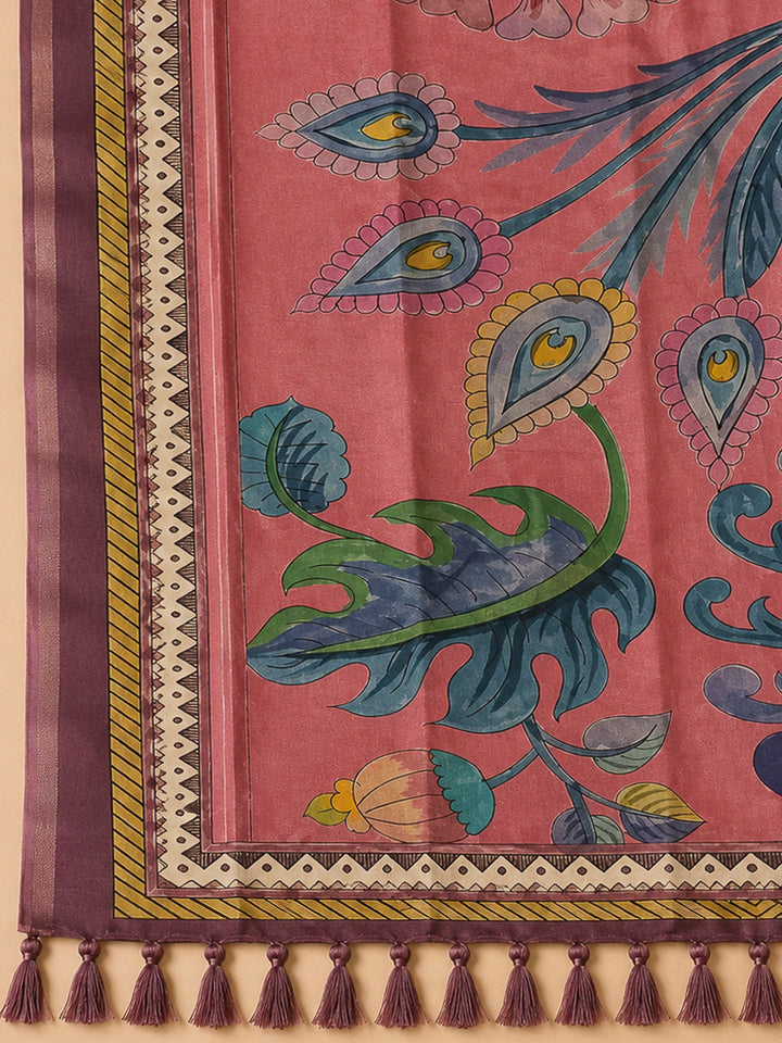 Onion Pink Art Silk Printed Unstitched Dress Material