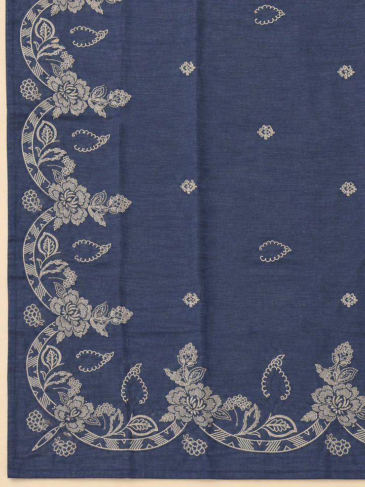 Blue Chanderi Printed Unstitched Dress Material