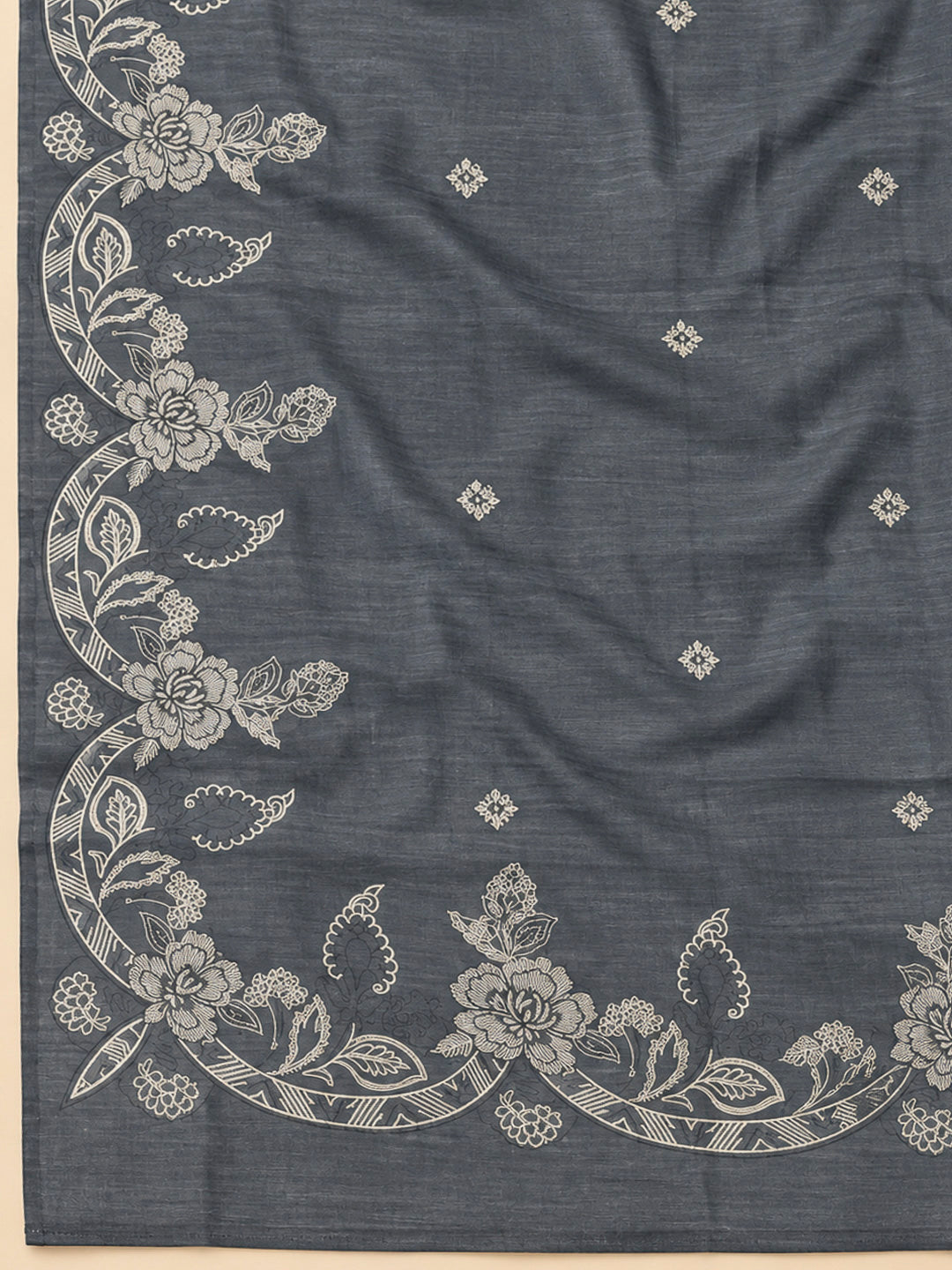 Grey Chanderi Printed Unstitched Dress Material