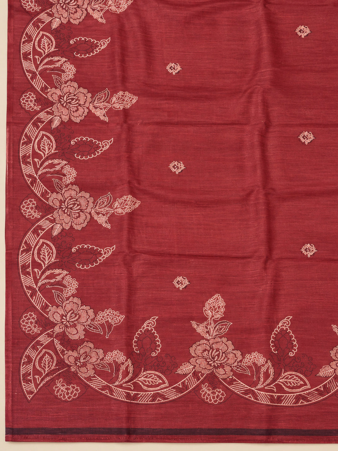 Maroon Chanderi Printed Unstitched Dress Material