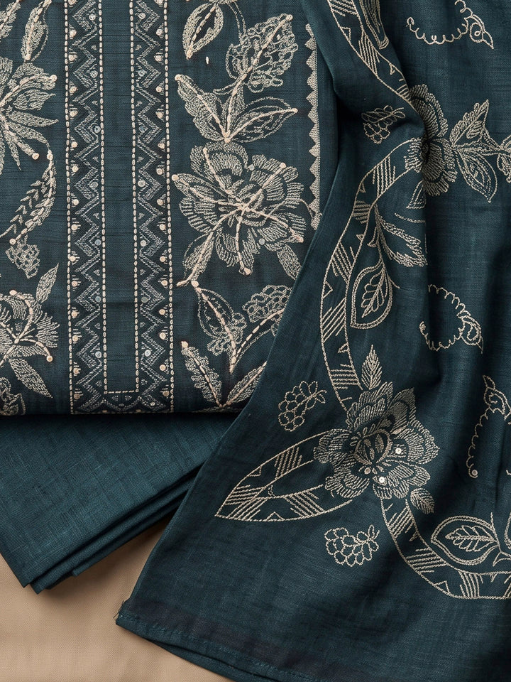 Rama Green Chanderi Printed Unstitched Dress Material