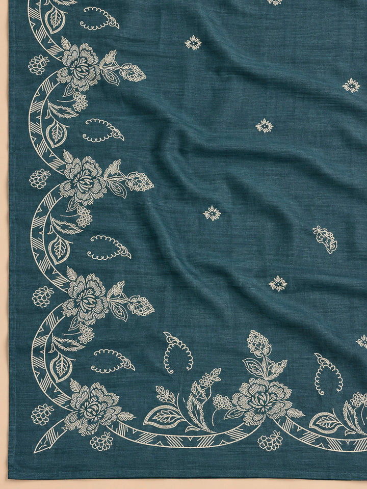 Rama Green Chanderi Printed Unstitched Dress Material