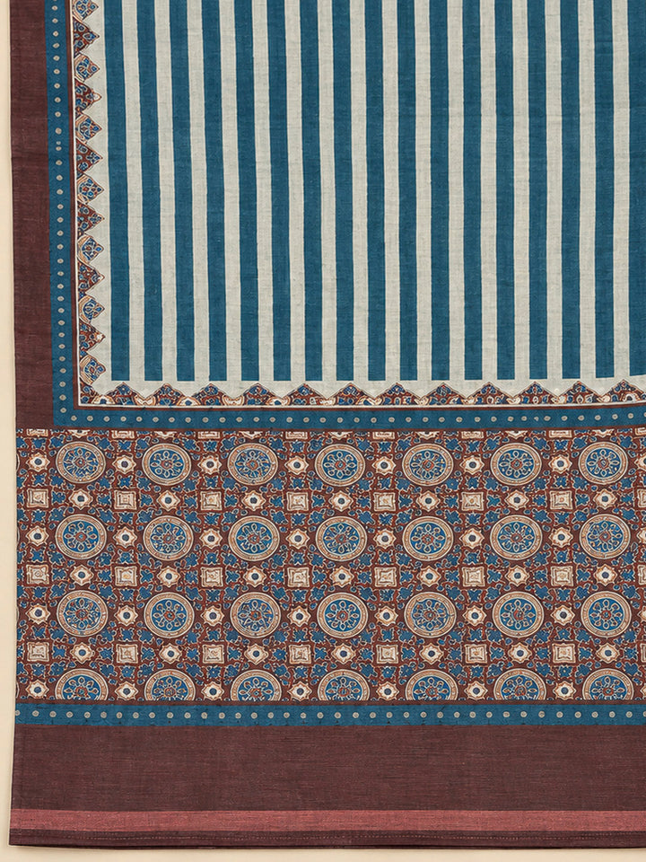 Blue Chanderi Embroidered Unstitched Dress Material