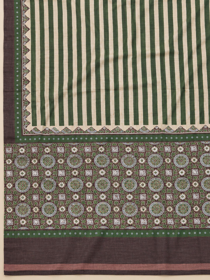 Green Chanderi Embroidered Unstitched Dress Material