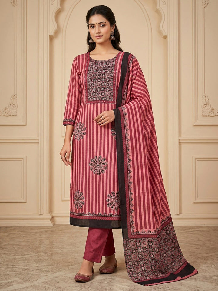 Onion Pink Chanderi Embroidered Unstitched Dress Material
