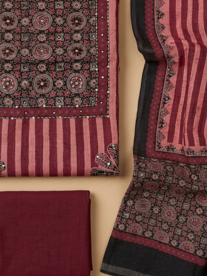 Onion Pink Chanderi Embroidered Unstitched Dress Material