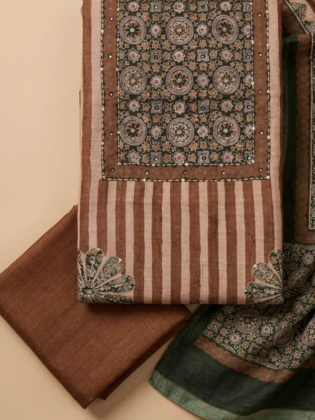 Rust Chanderi Embroidered Unstitched Dress Material