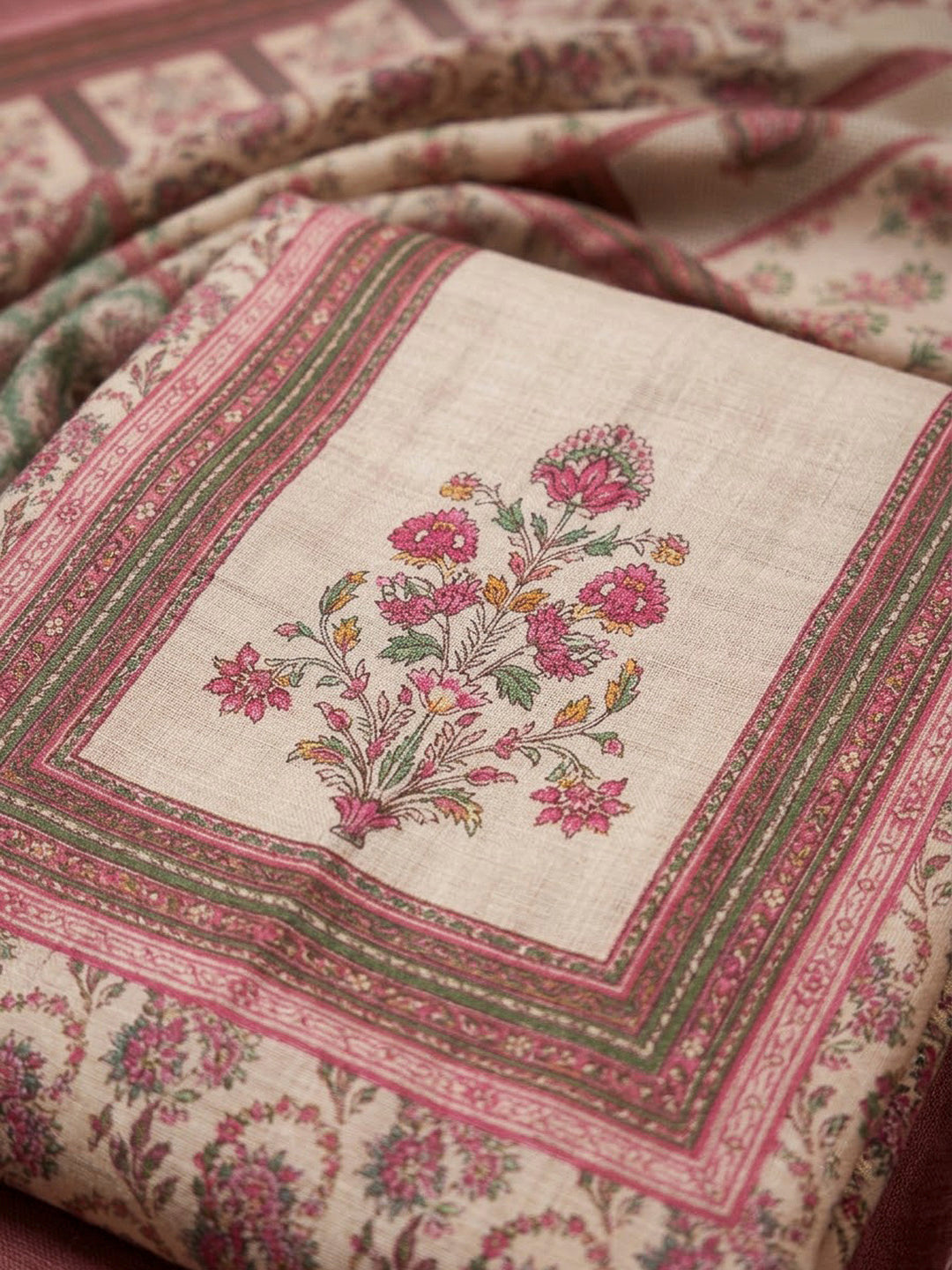 Dusty Pink Tussar Embroidered Unstitched Dress Material