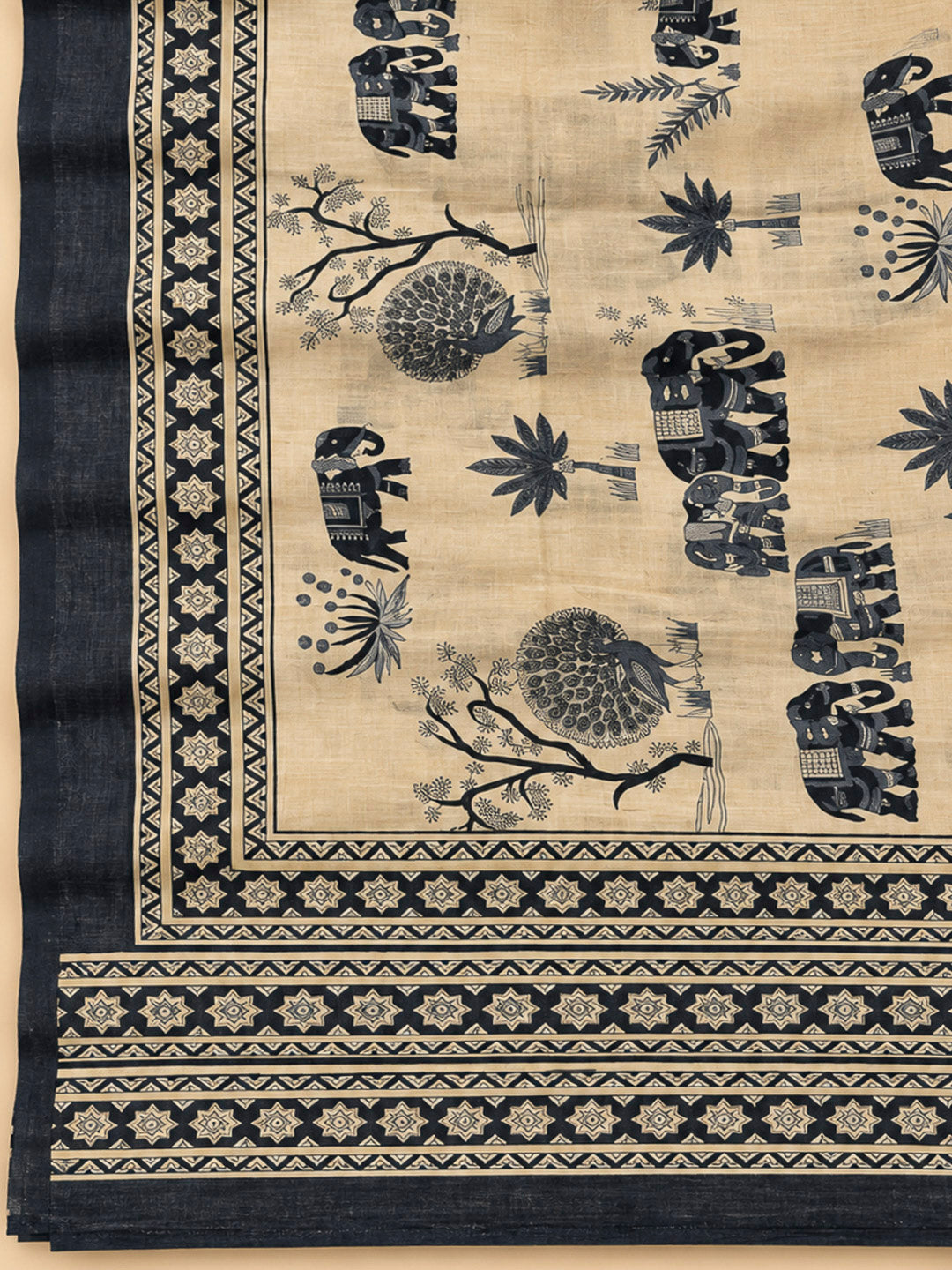 Black Tussar Embroidered Unstitched Dress Material