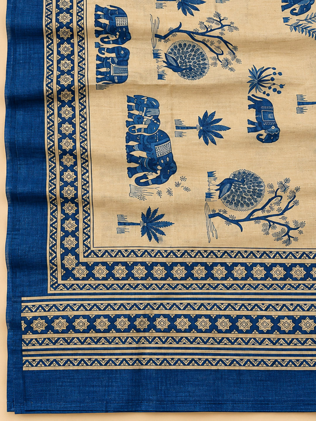 Blue Tussar Embroidered Unstitched Dress Material