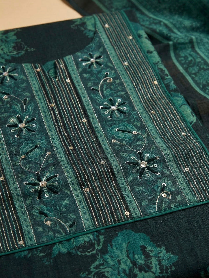 Black Tussar Embroidered Unstitched Dress Material