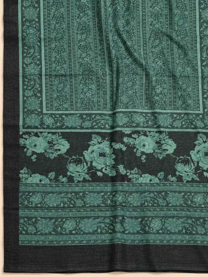 Black Tussar Embroidered Unstitched Dress Material