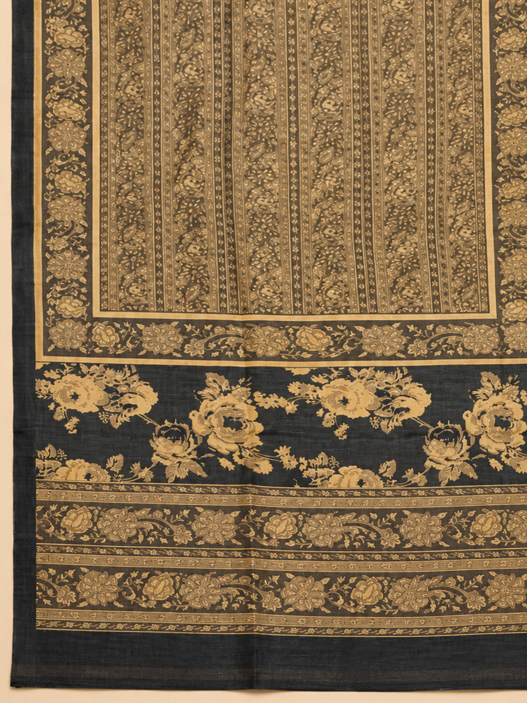 Black Tussar Embroidered Unstitched Dress Material