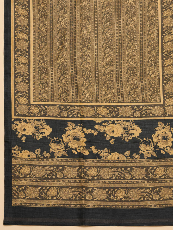 Black Tussar Embroidered Unstitched Dress Material