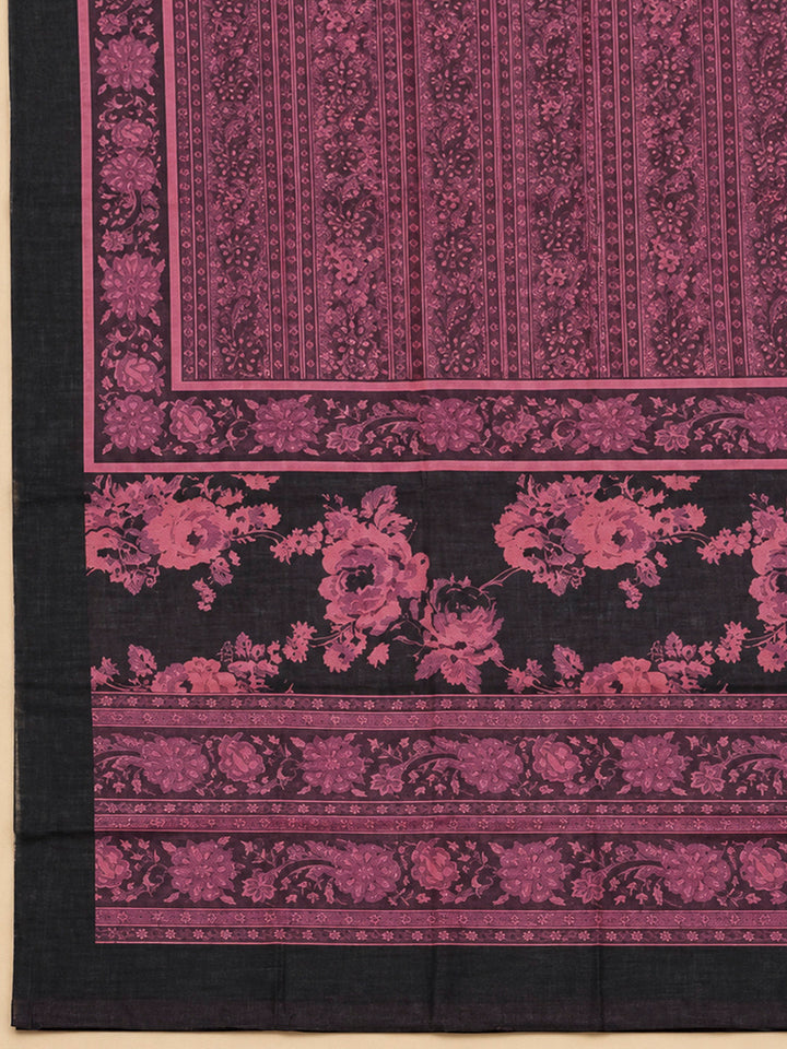 Black Tussar Embroidered Unstitched Dress Material