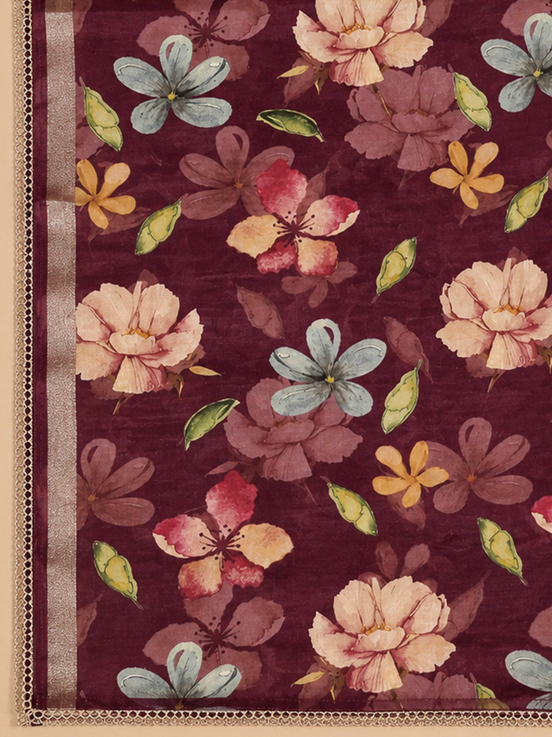 Wine Art Silk Printed Unstitched Dress Material